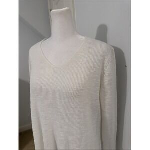 EUC Eileen Fisher Organic Linen Cotton V-Neck Sweater La Lightweight Tunic WHITE